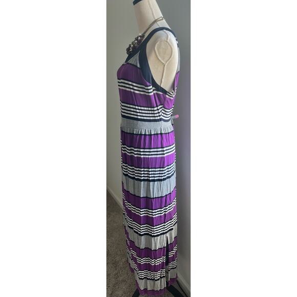 a.n.a. Maxi Purple Black Gray White Striped Sleeveless Slit Sides Dress Woman 1X - Picture 2 of 10